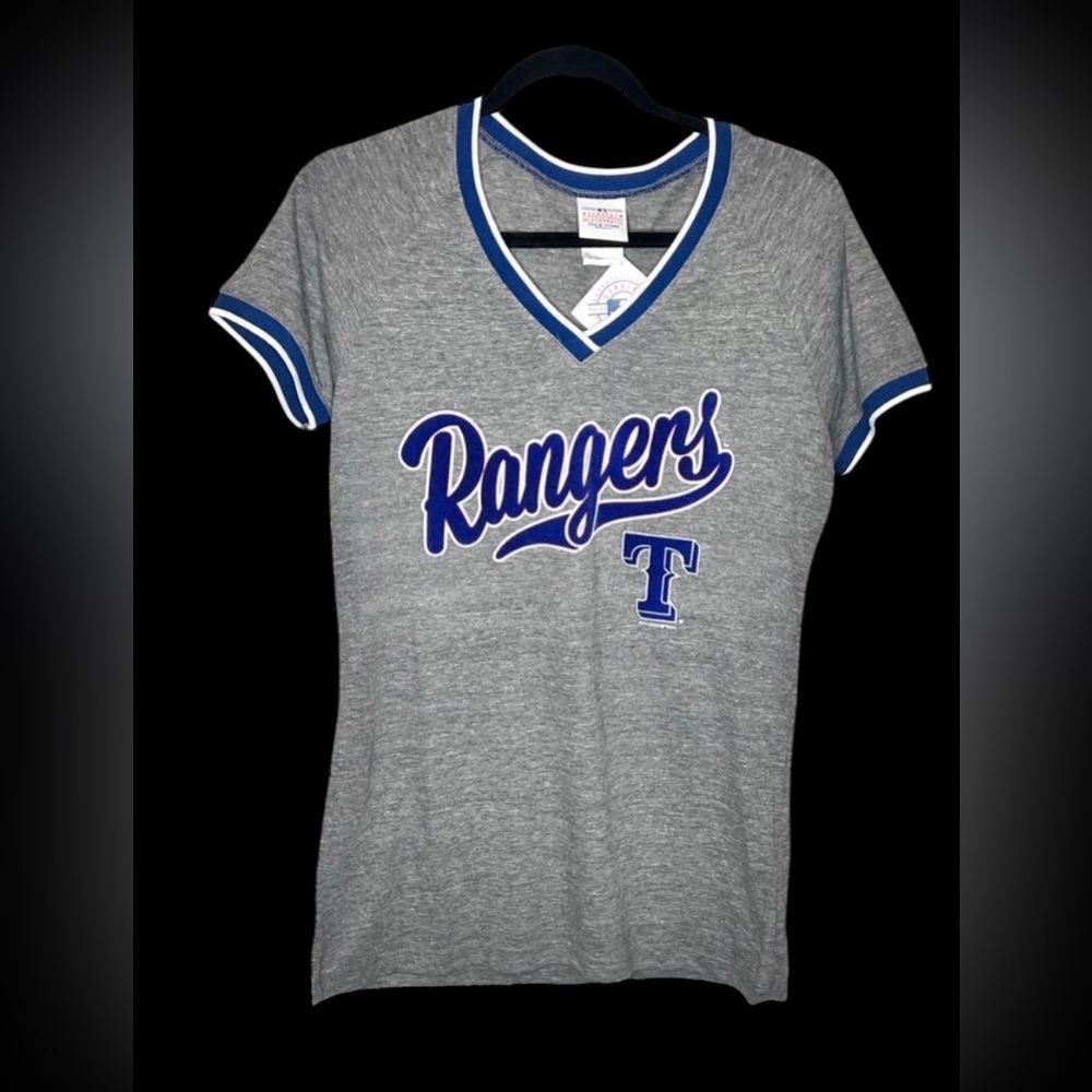 ☀️5th & Ocean Texas Rangers MLB Women's Gray Short Sleeve V-Neck Shirt Large NWT